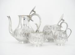English Silver Plate Exterior Engraved Decorations Four Piece Tea Coffee Set - 3169160