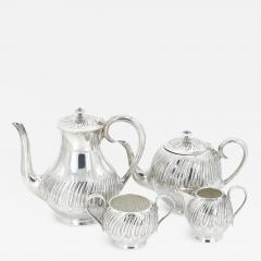 English Silver Plate Exterior Engraved Decorations Four Piece Tea Coffee Set - 3177848