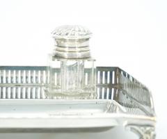 English Silver Plated Gallery Top Footed Holding Base Cut Glass Inkwell - 3440649