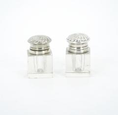 English Silver Plated Gallery Top Footed Holding Base Cut Glass Inkwell - 3440652