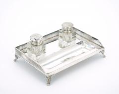 English Silver Plated Gallery Top Footed Holding Base Cut Glass Inkwell - 3440654