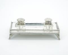 English Silver Plated Gallery Top Footed Holding Base Cut Glass Inkwell - 3440658