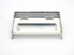 English Silver Plated Gallery Top Footed Holding Base Cut Glass Inkwell - 3440661