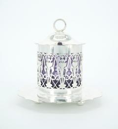 English Silver Plated Holding Base Purple Glass Insert Tableware Covered Jar - 3439630