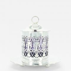 English Silver Plated Holding Base Purple Glass Insert Tableware Covered Jar - 3440635
