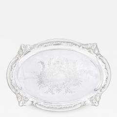 English Silver Plated Oval Shape Hand Decorated Interior Serving Tray - 3177841