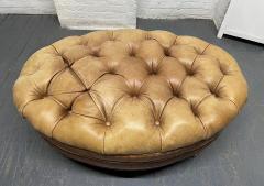 English Style Tufted Leather Oval Shaped Bench - 1972894