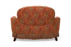 English Tufted Red and Blue Paisley Upholstered Rounded Back Loveseat - 4169299
