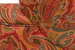 English Tufted Red and Blue Paisley Upholstered Rounded Back Loveseat - 4169300