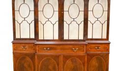 English Two Part Burl Mahogany China Cabinet Bookcase - 3328989