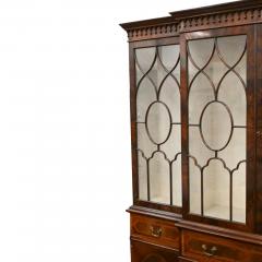 English Two Part Burl Mahogany China Cabinet Bookcase - 3328992