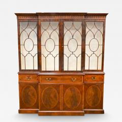 English Two Part Burl Mahogany China Cabinet Bookcase - 3333709