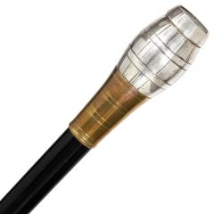 English Victorian Antique Silverplate Barrel Match Safe Cane Walking Stick - 4504290