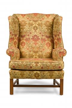 English Victorian Beige Wingback Chair With Various Colored Floral Pattern - 4169243