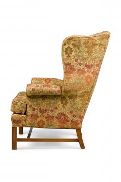 English Victorian Beige Wingback Chair With Various Colored Floral Pattern - 4169244