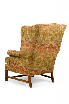 English Victorian Beige Wingback Chair With Various Colored Floral Pattern - 4169246