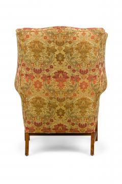English Victorian Beige Wingback Chair With Various Colored Floral Pattern - 4169247