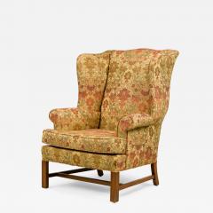 English Victorian Beige Wingback Chair With Various Colored Floral Pattern - 4227184