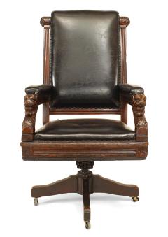 English Victorian Black Leather Swivel Chair - 1424689