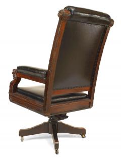 English Victorian Black Leather Swivel Chair - 1424692