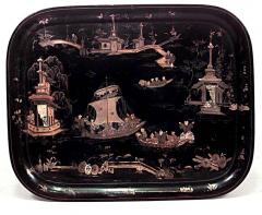 English Victorian Black Tole Tray Top Table - 1438240