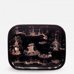 English Victorian Black Tole Tray Top Table - 1443493