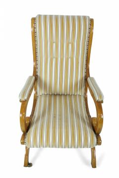 English Victorian Blond Wood Scroll Armchair With Striped Upholstery - 3171127