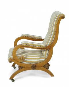 English Victorian Blond Wood Scroll Armchair With Striped Upholstery - 3171128