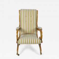 English Victorian Blond Wood Scroll Armchair With Striped Upholstery - 3179292
