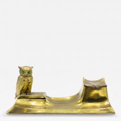 English Victorian Brass Owl Inkwell - 4325832