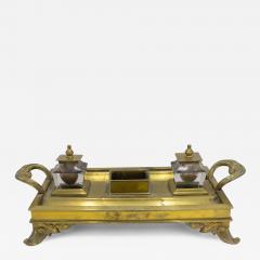 English Victorian Bronze Double Inkwell - 4332365