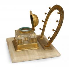 English Victorian Bronze Horseshoe Inkwell - 4322390