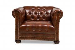 English Victorian Chesterfield Style Tufted Brown Leather Lounge Chairs - 4652412