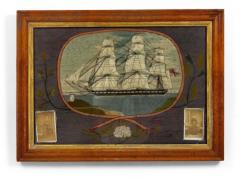 English Victorian Framed Memorial Ship Embroidery - 4517627