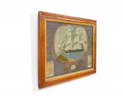 English Victorian Framed Memorial Ship Embroidery - 4517629
