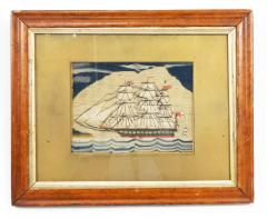 English Victorian Framed Ship Embroidery - 4517594