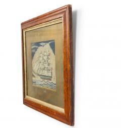 English Victorian Framed Ship Embroidery - 4517595