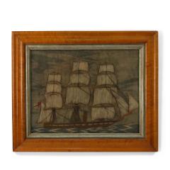 English Victorian Framed Ship Embroidery - 4517600