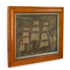 English Victorian Framed Ship Embroidery - 4517601