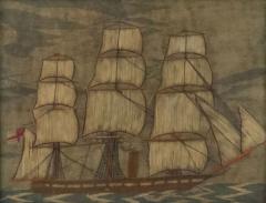 English Victorian Framed Ship Embroidery - 4540172