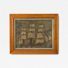 English Victorian Framed Ship Embroidery - 4540173