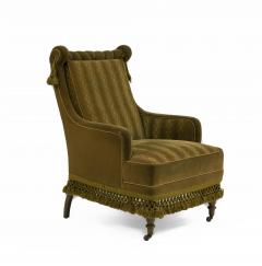 English Victorian Green Velvet 8 Piece Living Room Set - 2799457