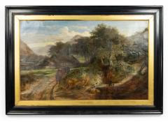 English Victorian Landscape of Boy with Dog and Bulls - 4516272