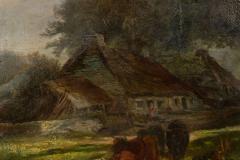 English Victorian Landscape of Boy with Dog and Bulls - 4516275