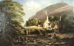 English Victorian Landscape of Lady in a Creek - 4516324