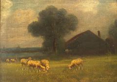 English Victorian Landscape of Sheep Near a House - 4516669