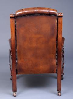 English Victorian Mahogany and Leather Library Armchair Circa 1860 - 118138