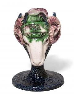 English Victorian Majolica Porcelain Ram Vase - 4671719