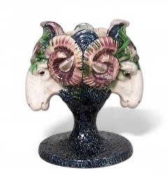 English Victorian Majolica Porcelain Ram Vase - 4717004