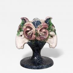 English Victorian Majolica Porcelain Ram Vase - 4717031